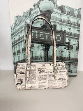 Coach CDC11 Asher Shoulder Bag with Newspaper Print In Leather Chalk